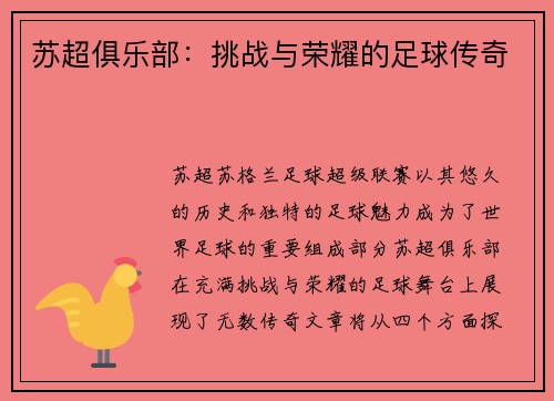 苏超俱乐部：挑战与荣耀的足球传奇
