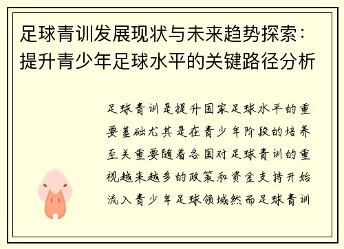 足球青训发展现状与未来趋势探索：提升青少年足球水平的关键路径分析